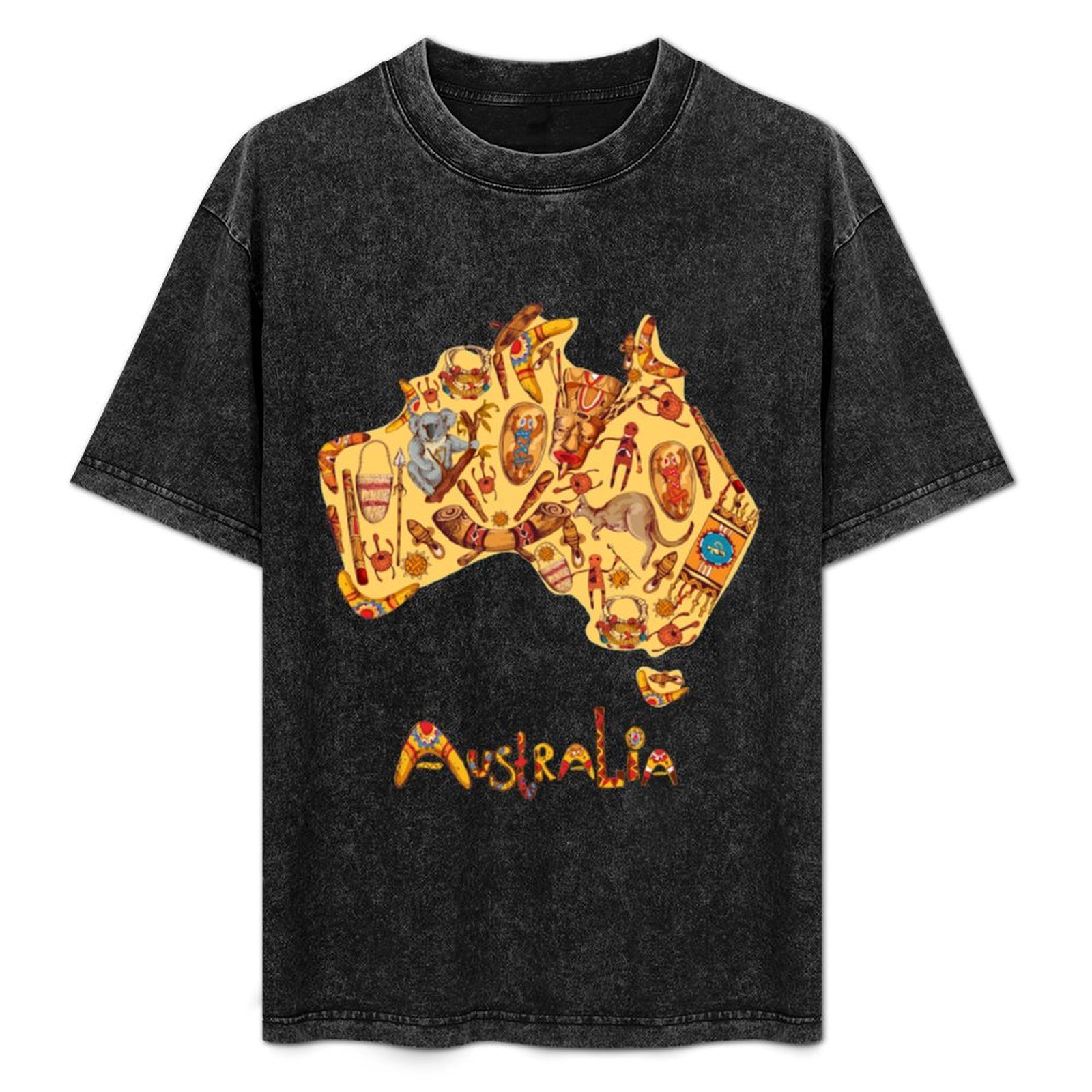 Street Fashion Australia - ธงชาติอะบอริจิน แผนที่อะบอริจิน ออสเตรเลีย เสื้อยืดแฟชั่นแนวสตรีท เสื้อยืดลำลอง