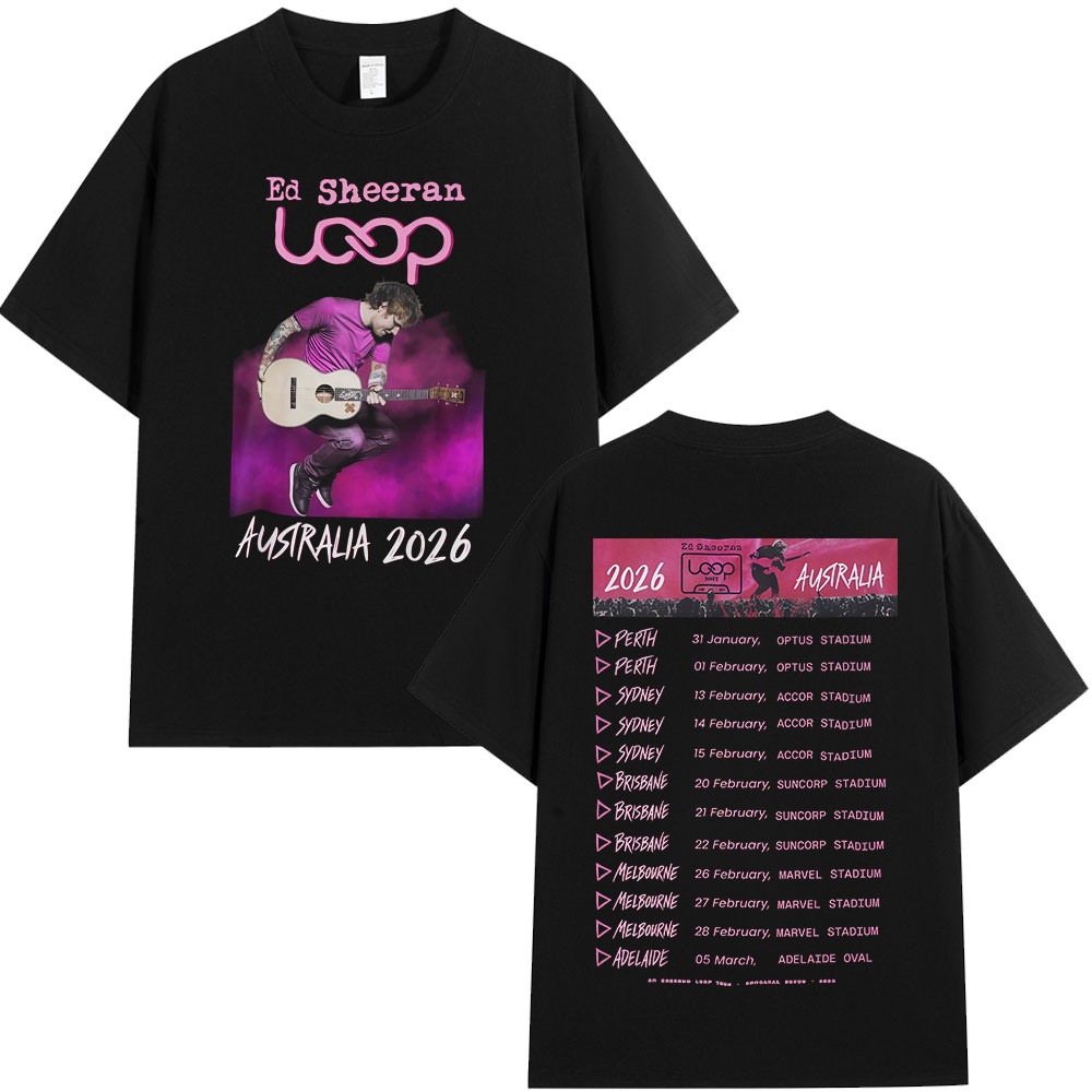 Street Fashion Australia - เอ็ด ชีแรน ลูปทัวร์ออสเตรเลีย 2026 เสื้อยืดทัวร์เมอร์ชของขวัญสำหรับแฟนๆเสื้อผ้าผู้หญิงแฟชั่นฮิปฮอปแขนสั้นสตรีท Y2K