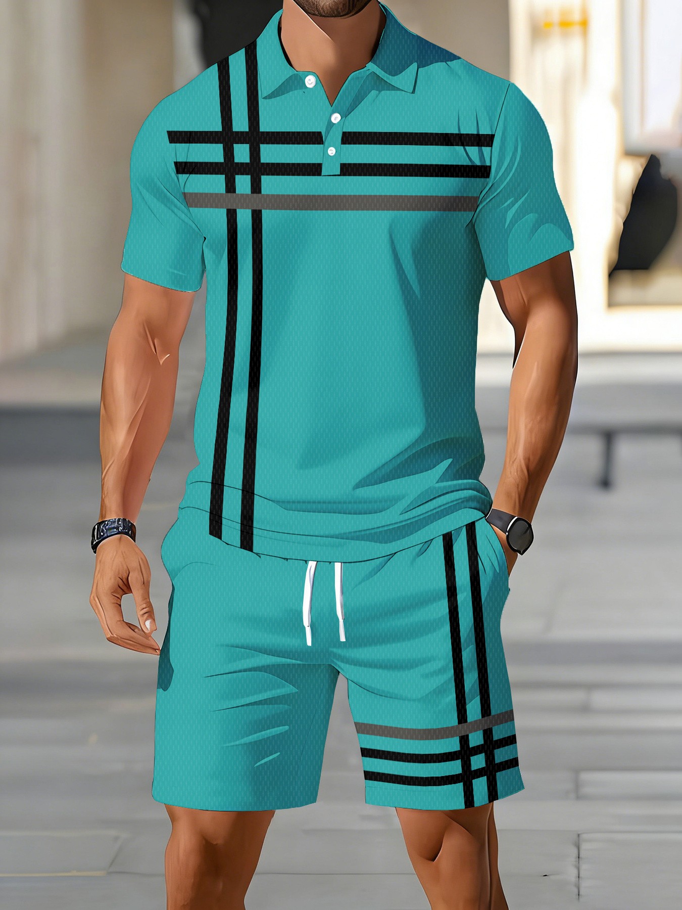Street Fashion Summer 2026 - ชุดเสื้อโปโลผู้ชายสไตล์อเมริกันสำหรับฤดูร้อนปี 2026 แฟชั่นลำลองแนวสตรีท เนื้อผ้านุ่มสบาย พิมพ์ลายทาง 3