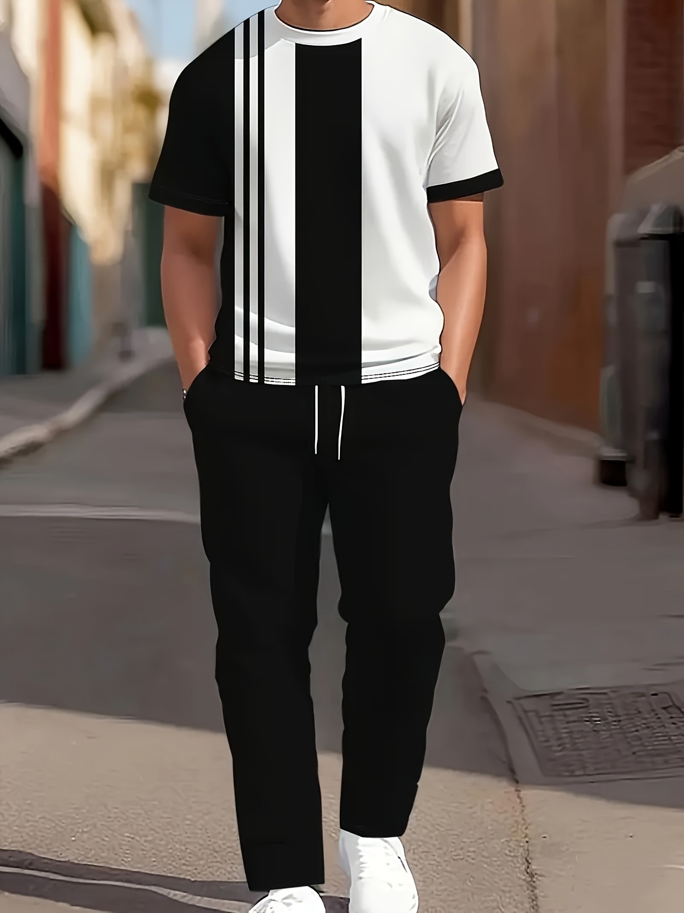 Street Fashion Summer 2026 - ชุดเซ็ตเสื้อแขนสั้นกางเกงขายาวผู้ชายใหม่ประจำฤดูร้อนปี 2026 - แฟชั่นลำลองสไตล์สตรีท สวมใส่สบาย ลายพิมพ์ลายทาง