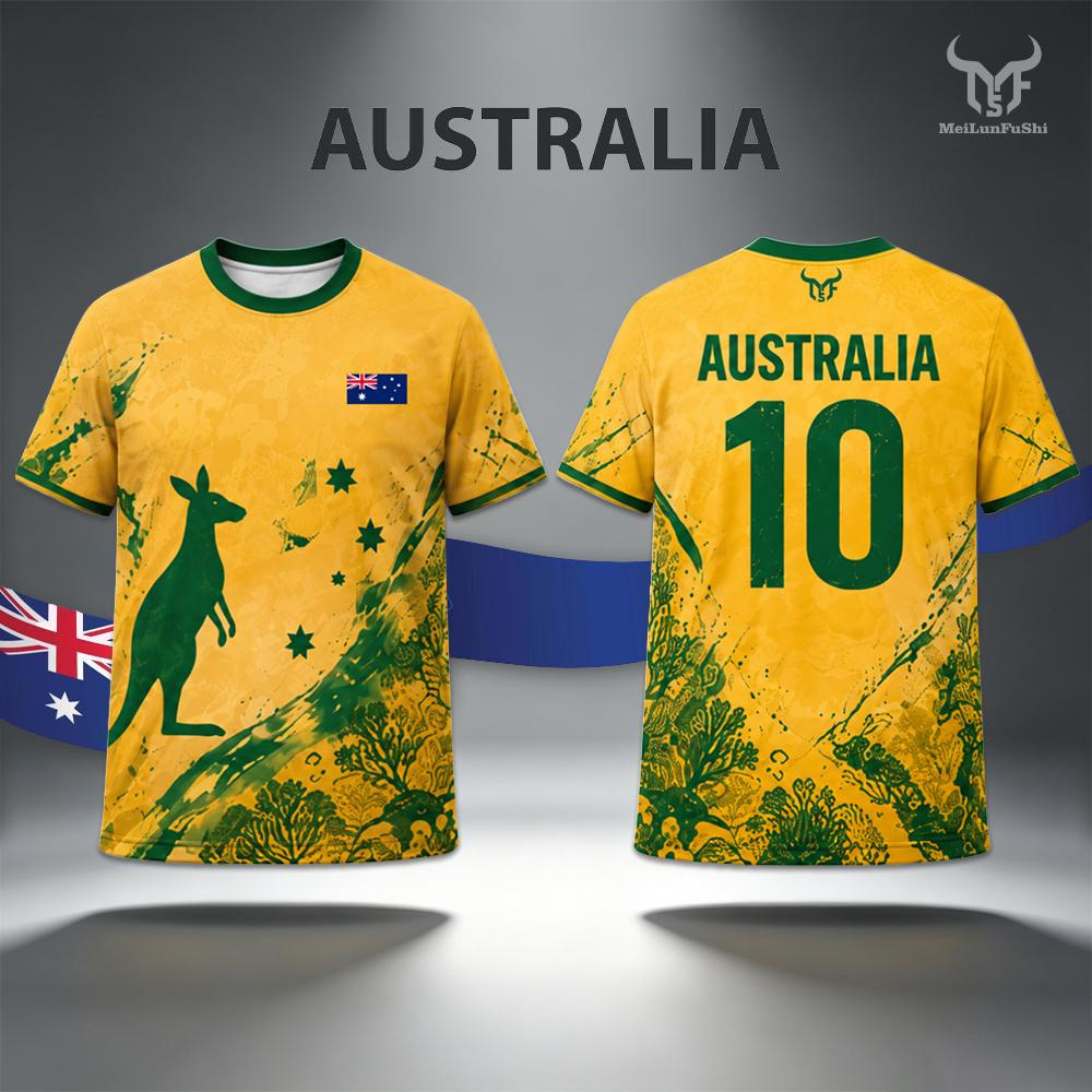 Street Fashion Australia - เสื้อยืดพิมพ์ลายธงออสเตรเลียใหม่ปี 2026 ลายกราฟิกจิงโจ้ แฟชั่นสตรีทลำลอง เสื้อผู้ชายสำหรับเล่นฟุตบอลกลางแจ้ง ซับเหงื่อแห้งเร็ว