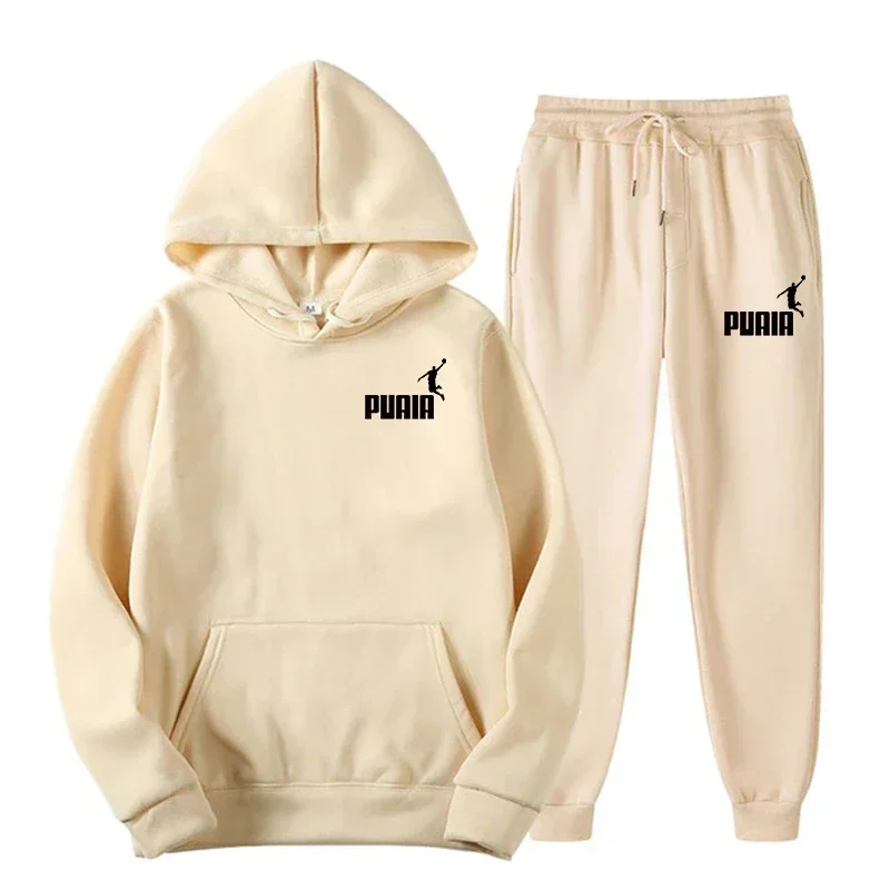 Street Fashion Winter - เทรนด์แฟชั่นใหม่ เสื้อแจ็คเก็ตมีฮู้ดสำหรับผู้ชายและผู้หญิง ชุดลำลองแนวสตรีทแฟชั่น เสื้อฮู้ด + กางเกงขายาว