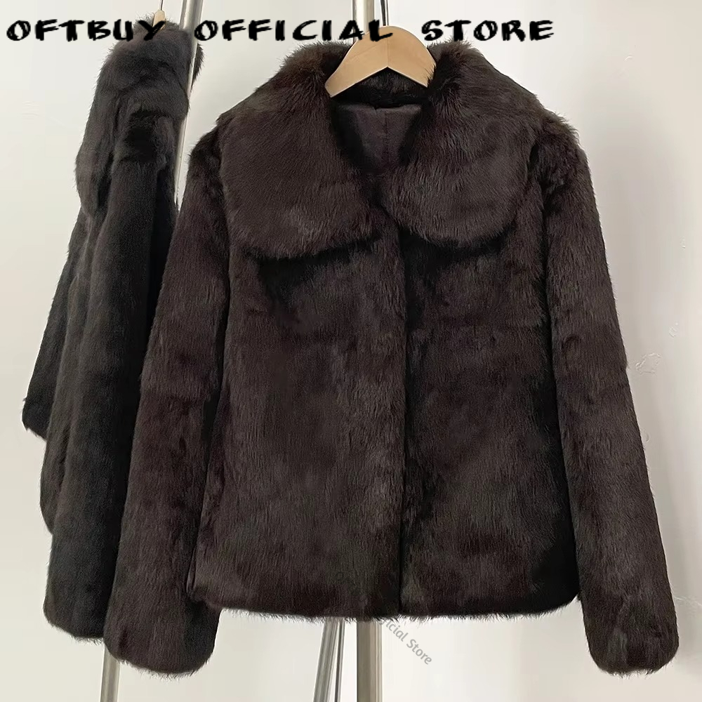Street Fashion Store - เสื้อโค้ทขนสัตว์แท้ แจ็คเก็ตขนกระต่ายธรรมชาติแบบสั้น เสื้อผ้าฤดูใบไม้ร่วงและฤดูหนาว แฟชั่นผู้หญิง เสื้อโค้ทขนสัตว์แท้ให้ความอบอุ่น เสื้อคลุมตัวนอกสำหรับผู้หญิง
