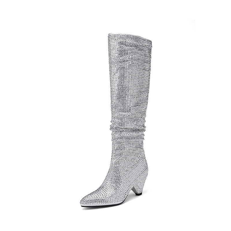 รองเท้าบูทส้นสูงปลายแหลมประดับ - Street Fashion Winter บทวิจารณ์และราคา