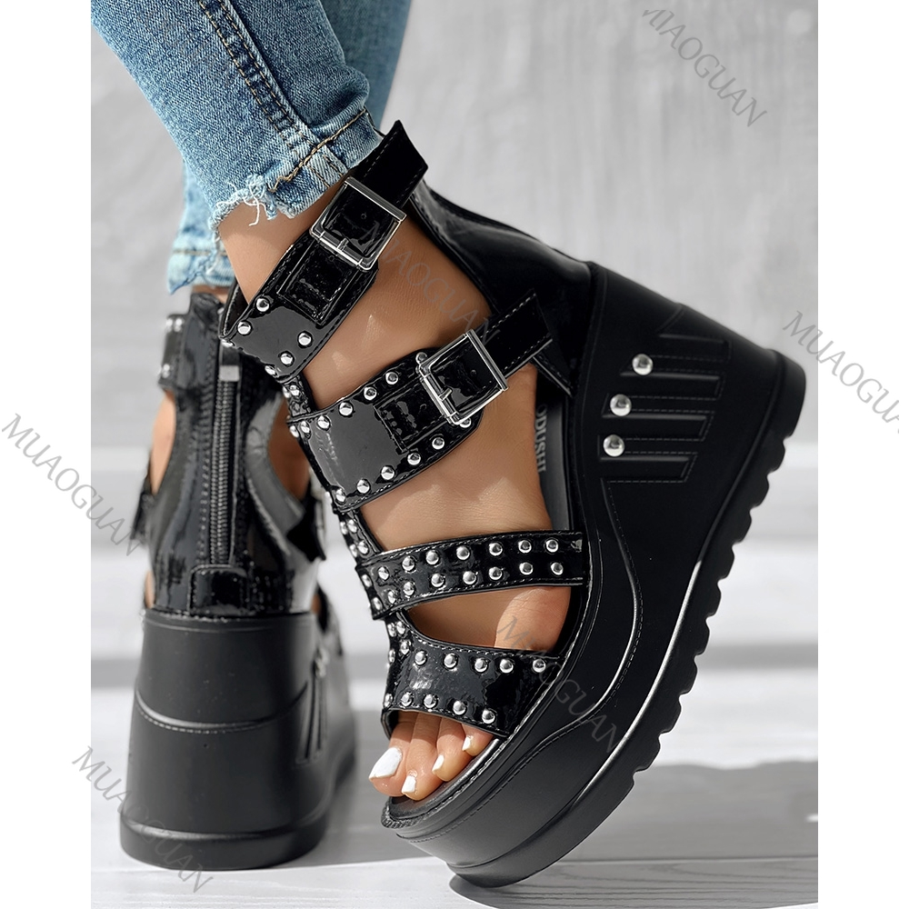 รองเท้าส้นหนาแบบเปิดนิ้วเท้าสี - Street Fashion Designers บทวิจารณ์และราคา